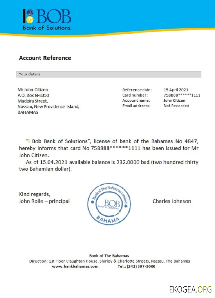 La banque de solutions Bahamas , I bob , reference